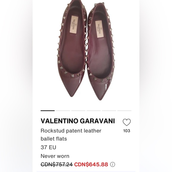 Authentic Valentino Garavani size 37.5(7) Rockstud Tonal Patent Ballerina Flat - Picture 10 of 11